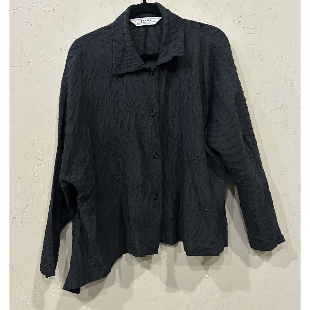 Itemz Chris Baumgartner Navy  Silk Asymmetric Blouse Art To Wear Lagenlook OS